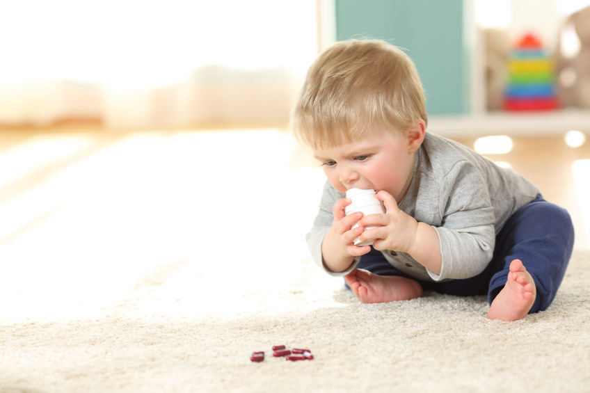 Baby in danger of poisoning from unattended medication