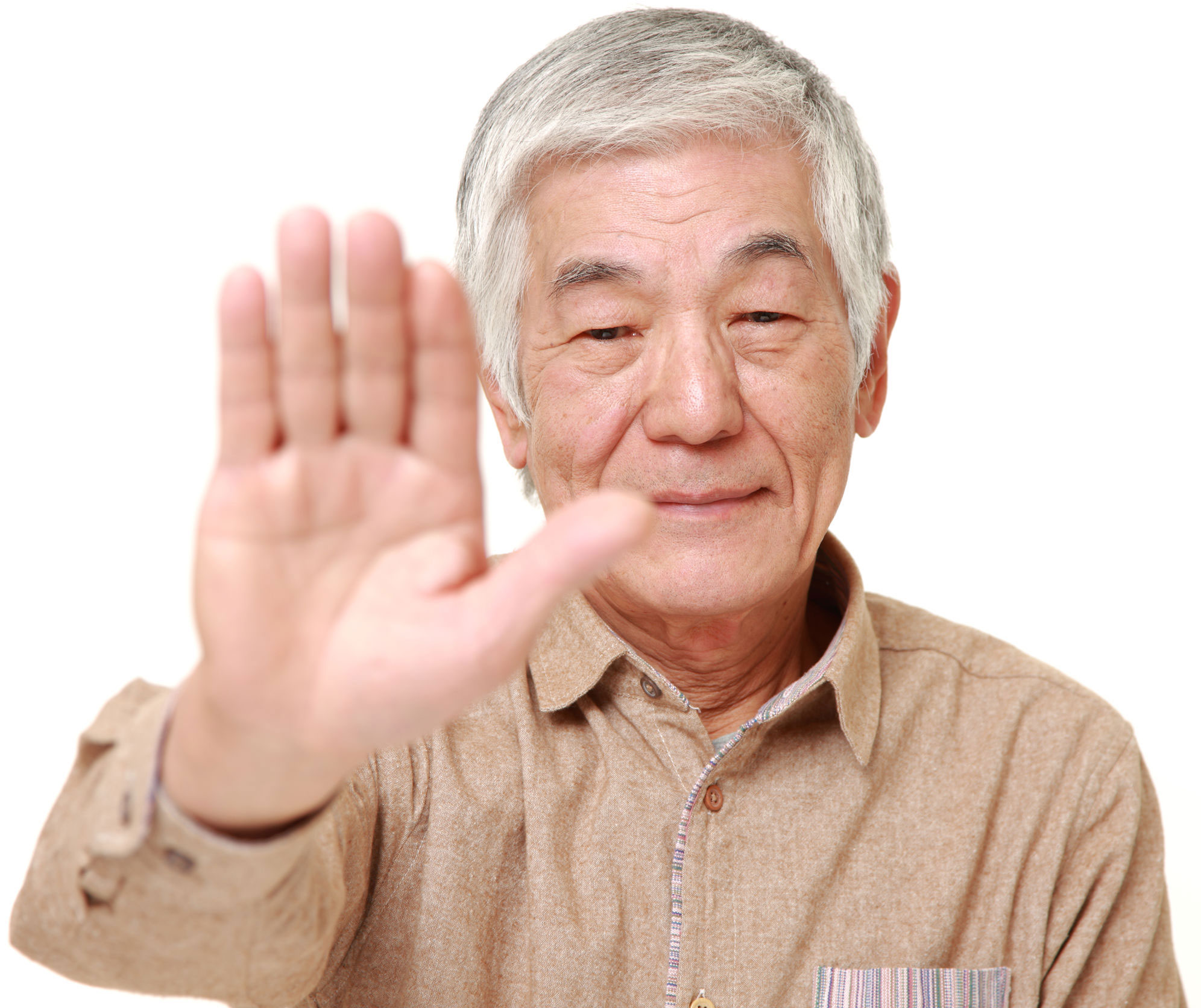 Elderly gentleman raising hand