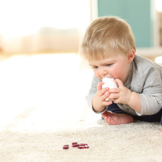 Baby in danger of poisoning from unattended medication Baby in danger of poisoning from unattended medication