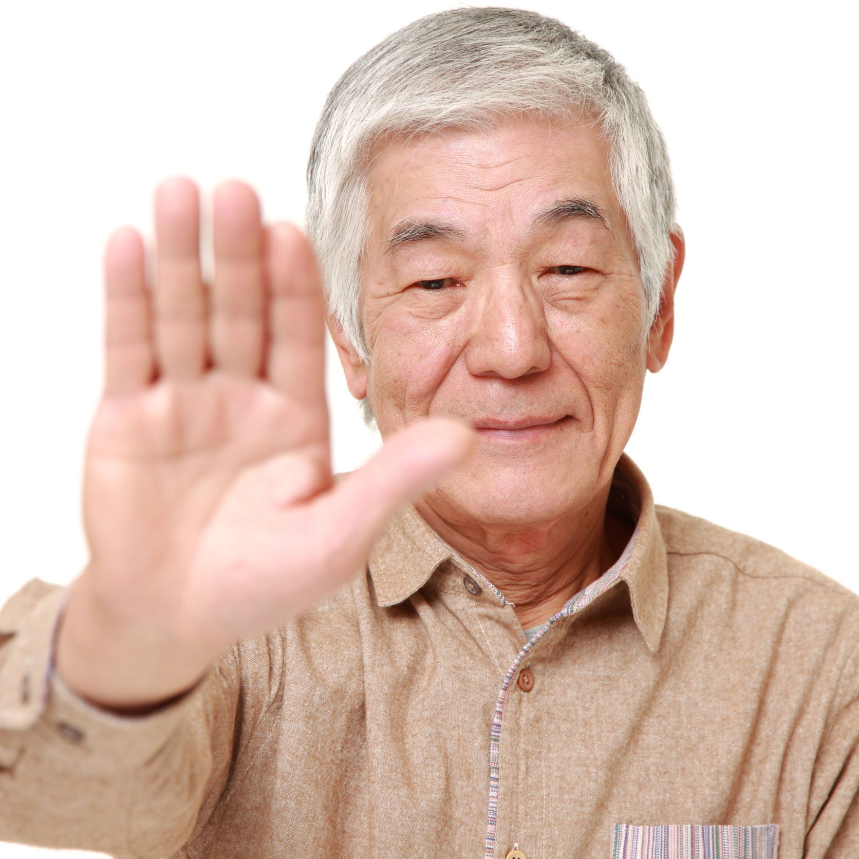 Elderly gentleman raising hand Elderly gentleman raising hand